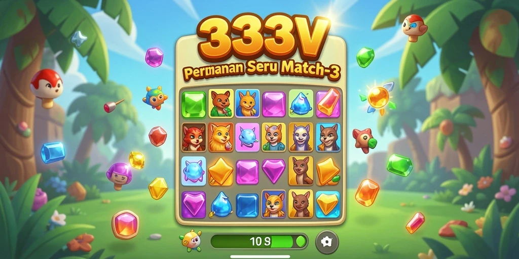 Tampilan gameplay yang seru dalam 333V, permainan Match-3 penuh warna.