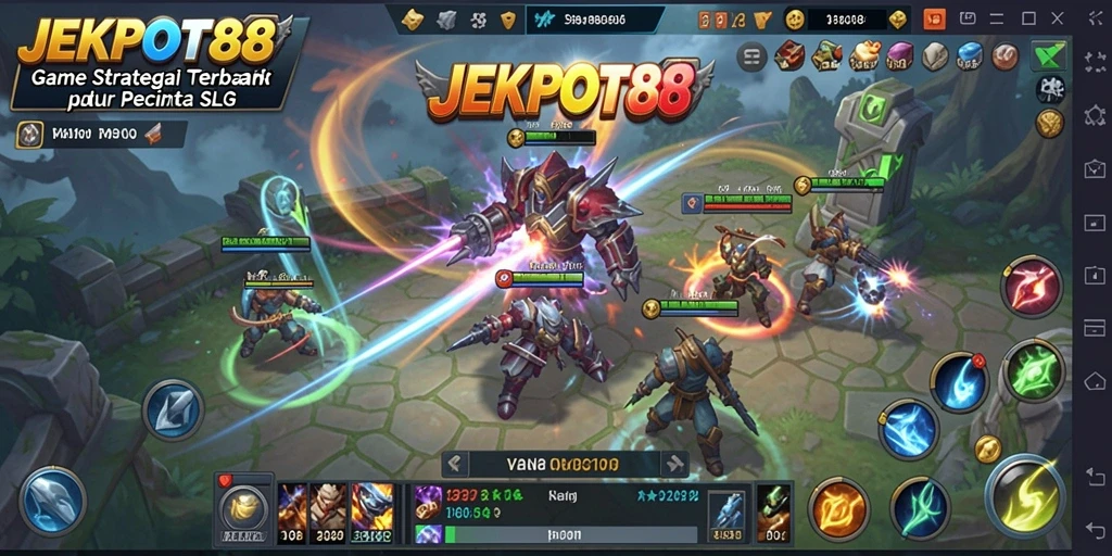Tangkapan layar utama JEKPOT88 menampilkan pertempuran epik dan strategi dalam game SLG.