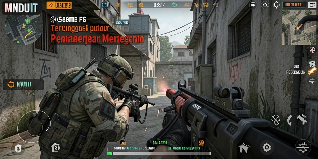 Tampilan mendebarkan gameplay MNDUIT dengan aksi tembak-tembakan seru.