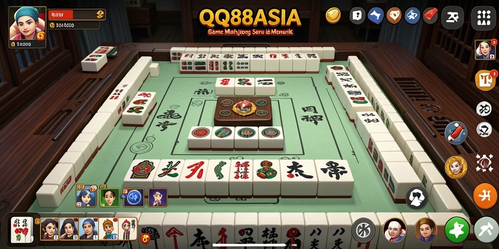 Screenshot gameplay QQ88ASIA menampilkan aksi seru permainan Mahjong.
