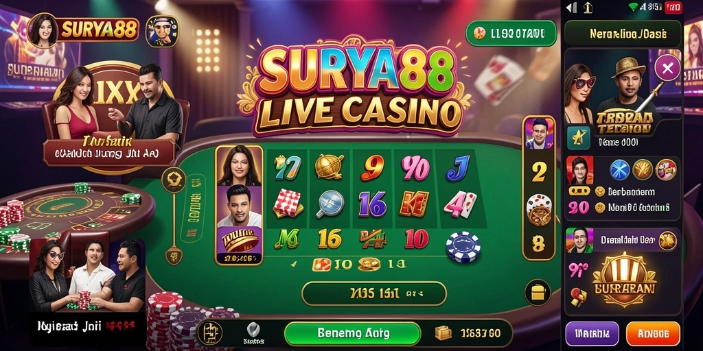 Screenshot SURYA88 menampilkan dealer profesional dalam aksi permainan Live Casino.