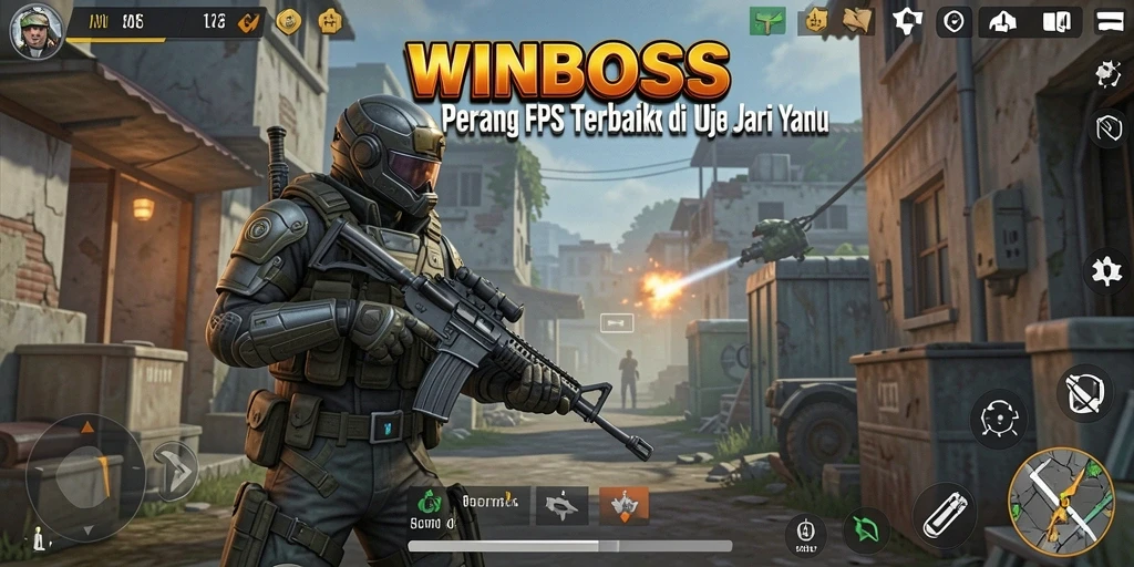 Tangkapan layar WINBOSS menampilkan aksi tembak-menembak yang seru dan intens.
